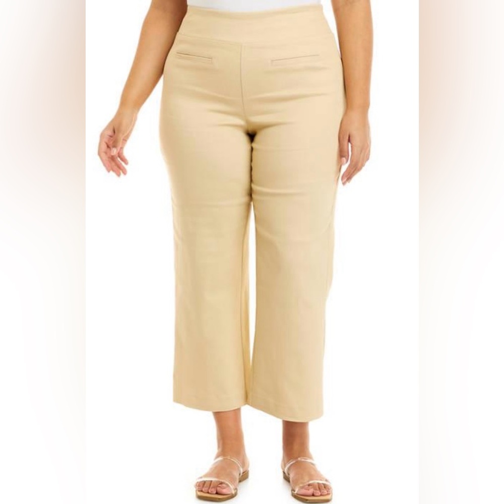 NWT Wonderly Plus Size 20W Tassel Tan Stretch Twill Pull-On Ankle Pants khakis